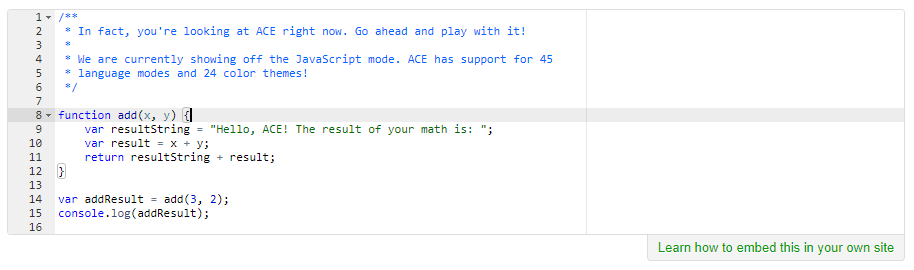 AceEditor with syntax highlighting for JavaScript